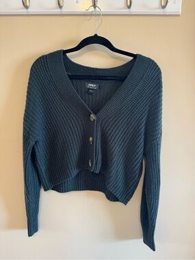 ONLY Dark Teal Cropped V-Neck Button Cardigan